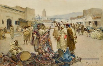 LE marchand de tapis Alphons Leopold Mielich Araber Peinture à l'huile